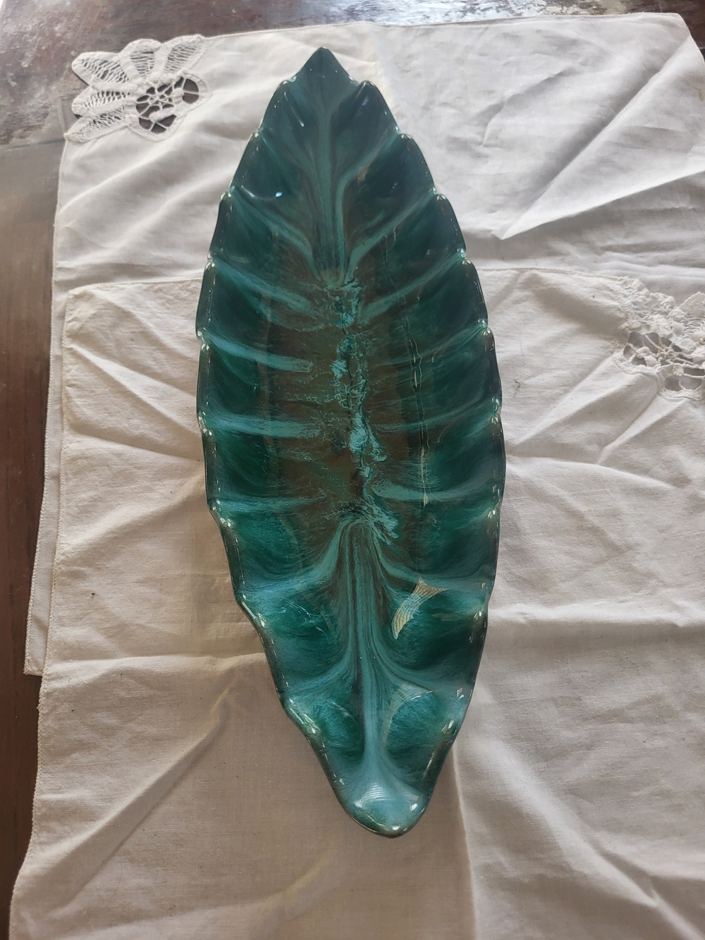 Glass Leaf Decorative Bowl - Teal